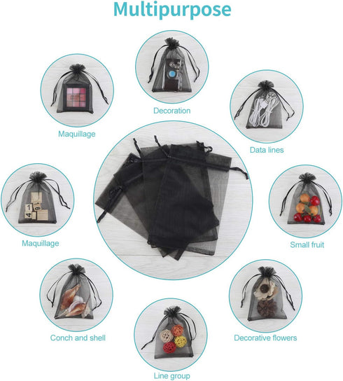 Hopttreely 100PCS 4x6 (10x15cm) Sheer Drawstring Gift Bags, Black Organza Wedding Party Favor Pouches Jewelry Christmas Festival Gift Bags...