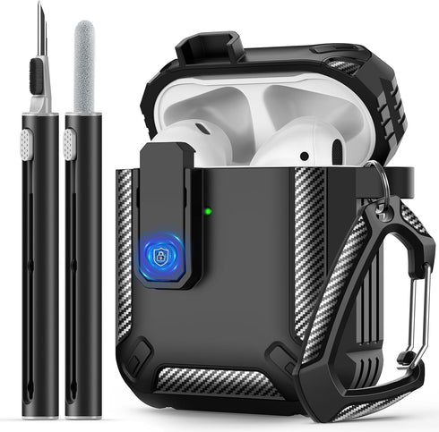 for AirPods Cover Case with Cleaner kit,Carbon Fiber Full Body Shockproof Hard Shell Protection Design Case for Apple AirPods 2nd/1st Generation [...