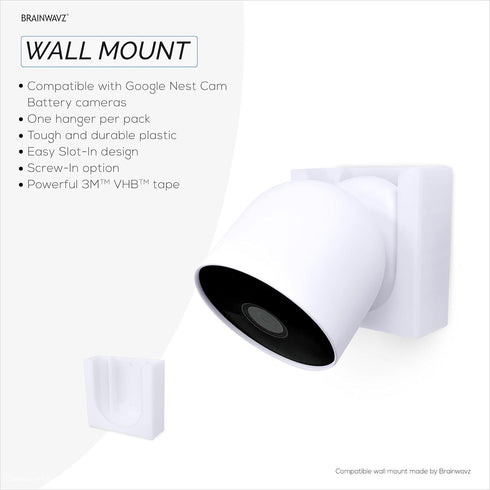 Wall Mount for Google Nest Battery Security Camera Holder - Adhesive & Screw-in, No Hassle Installation, Easy Slot-in Design (White) by Brainwavz...