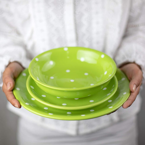 City to Cottage Handmade Lime Green and White Pottery Polka Dot Glazed 7.3inch/18.5cm, 14oz/400ml Salad, Pasta, Fruit, Cereal, Soup Bowl | Unique ...