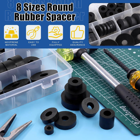 Glarks 40Pcs 8 Sizes Round Rubber Spacer Assortment Kit, Multi Purpose Black Round Neoprene Washers Anti Vibration Rubber Spacer Bushings for Elec...