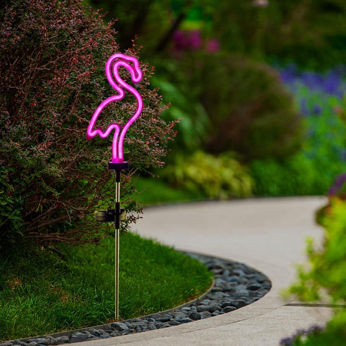 Flamingo Solar Garden Stake Light, 1 Pack Outdoor Solar Pathway Light for Lawn Patio Yard Walkway, Neon Pink Lighting (29.5" Height)...