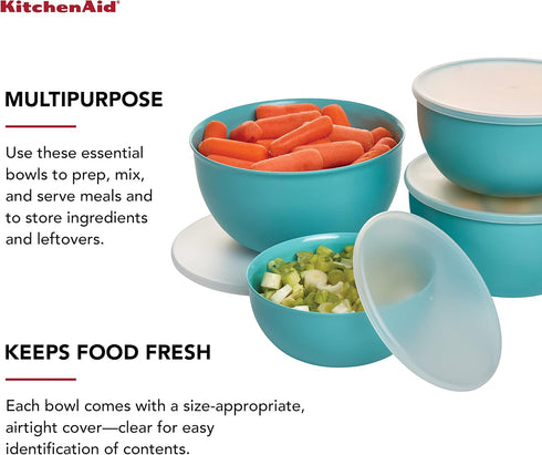 KitchenAid Plastic Prep Bowls with Lids, Set Of 4, Aqua Sky...