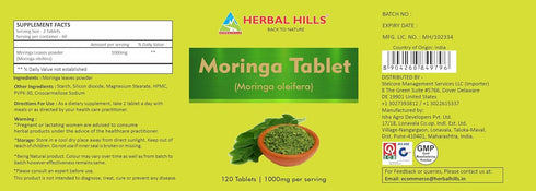 HERBAL HILLS Moringa Tablets 120 Count (1000 mg)...