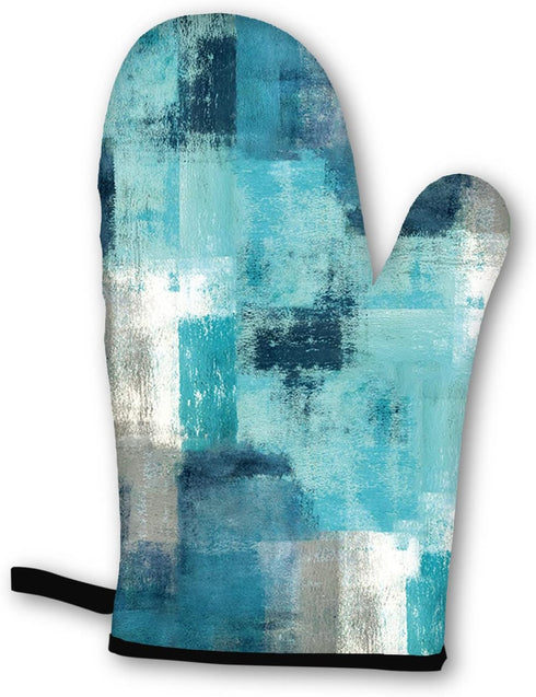 Turquoise Grey Oven Mitts and Pot Holders Sets of 4 Modern Teal Abstract Art Oven Gloves for Kitchen Baking Cooking Grilling (Turquoise)...