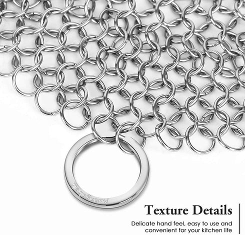 AMAGABELI GARDEN & HOME 7”x7” Cast Iron Cleaner 316 Stainless Steel Cast Iron Scrubber Chain Mail Scrubber Cast Iron for Pans Dutch Ovens Grills B...