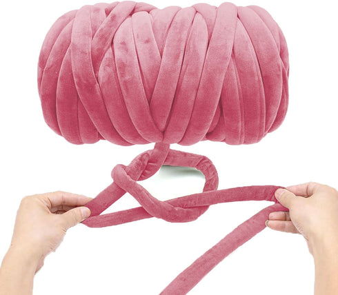 Super Soft Velvet Bulky Tube Yarn for Hand Knitting Blanket for Braided Knot, Giant Arm Knitting Yarn for Knitting Throw Rugs Pillow(Dark Pink 0.5...