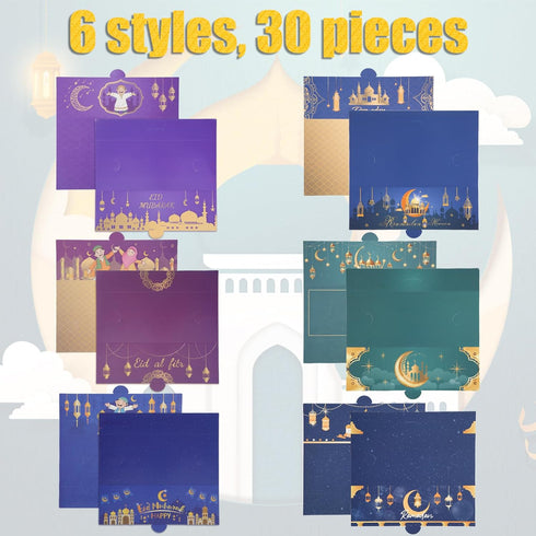 30pcs Eid Mubarak Envelopes for Money, Eid Mubarak Gift Cards 4 Designs Ramadan Money Holder Cash Envelopes for Kids Ramadan Holiday Muslim Party ...