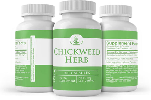 PURE ORIGINAL INGREDIENTS Chickweed Herb, (100 Capsules), Always Pure, No Additives Or Fillers, Lab Verified...