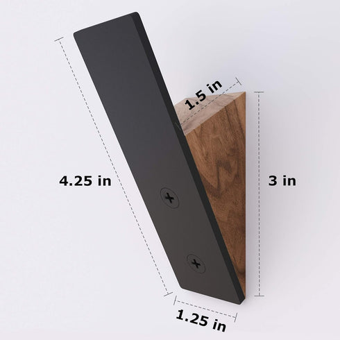 Walnut Wood Wall Coat Hook Rack - Set of 2 - Black Metal Hooks for Hanging Coats & Hats...