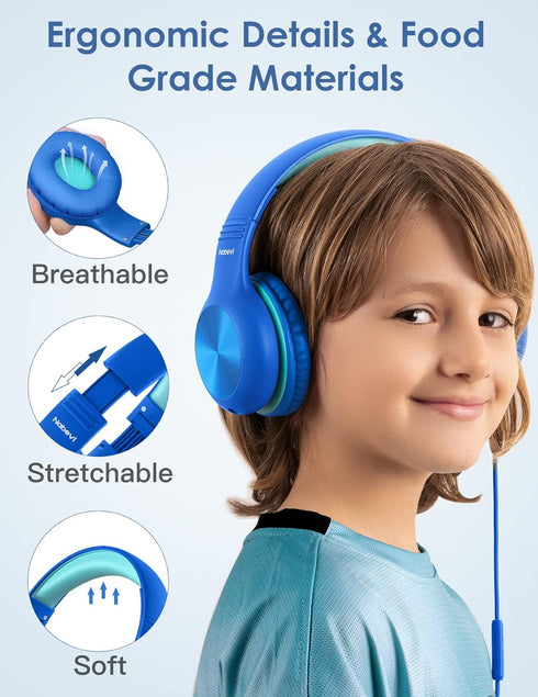 Kids Headphones with Cord, Over-Ear Headphones for Kids with Microphone, 85/94dB Volume Limit Headset for Kids with Shareport, Wired Headphones fo...
