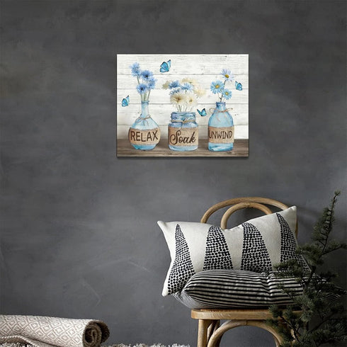 Farmhouse Bathroom Decor Wall Art Rustic Daisy Bathroom Pictures Canvas Print Country Bathroom Relax Soak Unwind Wall Decor Painting Framed Modern...
