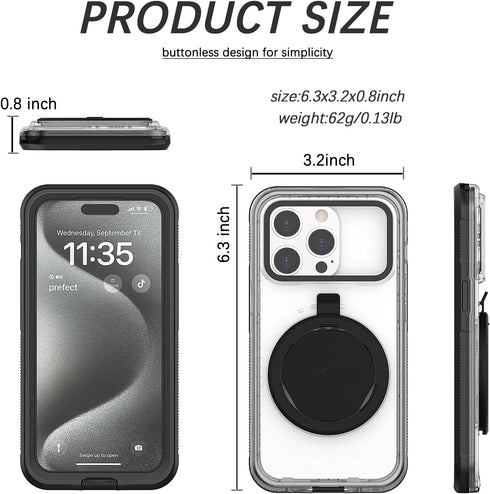 Self-Check Waterproof Phone Case Compatible for iPhone 13 Pro, Underwater Touchscreen Waterproof Phone Pouch Diving Phone Case with Lanyard for Sn...