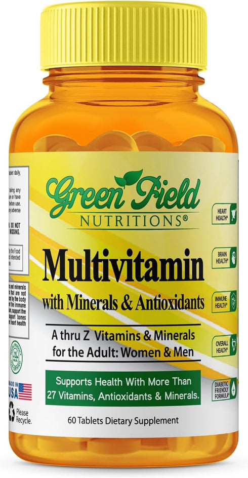 Greenfield Nutritions Halal Multivitamins for Women and Men - 60 Gelatin Free Multivitamin Tablets with 27+ Vitamin Minerals, A, B12, C, D3, Iron ...