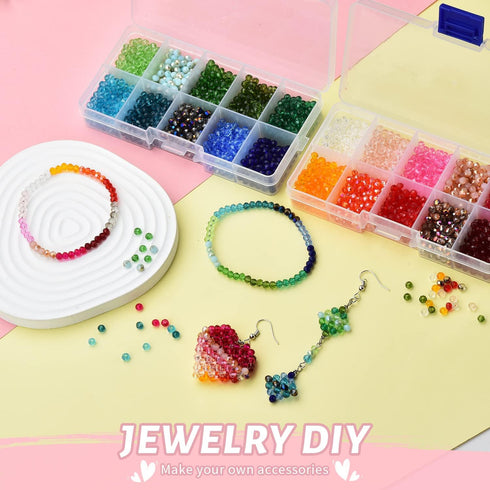 Glass Beads for Jewelry Making, 3000PCS Mulitcolor Beads 20 Colors 4mm Rondelle Crystal Beads, Beading Craft Kit, Spacer Beads for Bracelets, Neck...