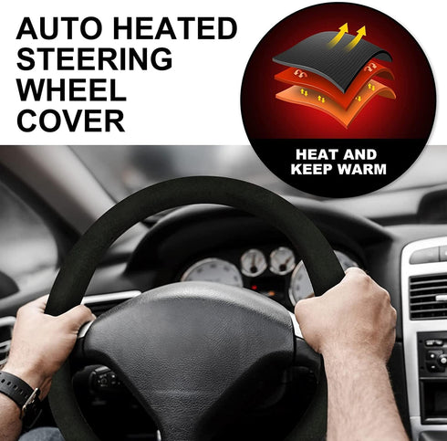 Heated Steering Wheel Cover 15" Steering Wheel Warmer 12V Heated Auto Steering Wheel Protector Cover for Winter Universal Fit Steering Wheel Outer...