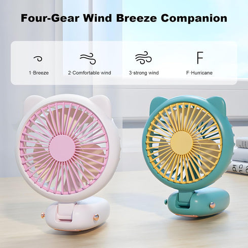 Handheld Fan Mini, Cute Hand Fan Portable, Powerful USB Rechargeable Fan with 4 Speeds and LED Display for Kids Women, Battery Small Electric Hand...