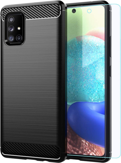 Galaxy A71 5G Cell Phone Case, Soft TPU Slim Fashion Protective Cover with HD Screen Protector (Black)...