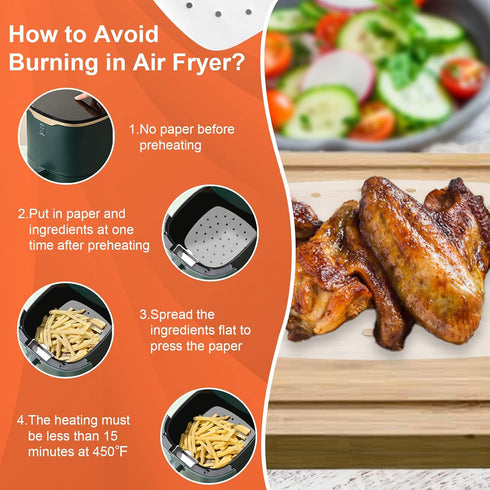 Numola 100 Pcs Air Fryer Liners Disposable Parchment Paper, 8 Inch Perforated Airfryer Sheets for Baking, Square Non-Stick Steamer Liner for Oven,...