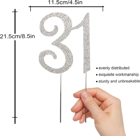 31 Years Birthday Cake Topper - New Best Crystal Rhinestone 31st Wedding Anniversary Or 31 Years Old Cake Topper Party Decoration Silver...