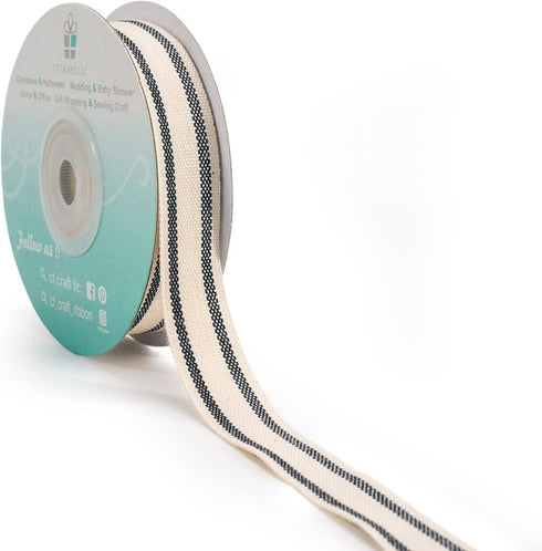 CT CRAFT LLC Ivory Cotton Black Stripes Ribbon 5/8" x 10 Yards for Home Décor Gift Present Wrapping DIY Crafts Birthday Wedding Bouquet Christmas...