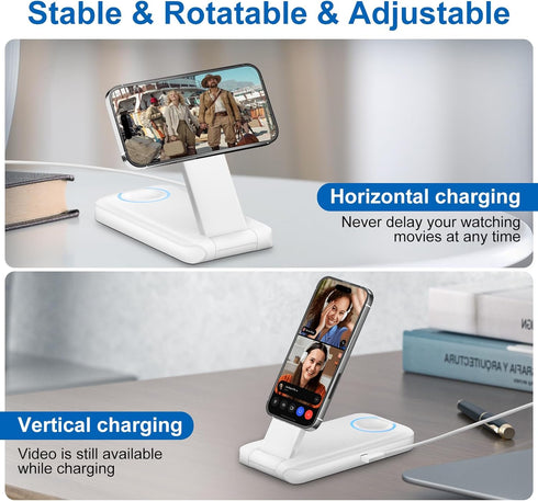 3 in 1 Wireless Charging Station for Apple, Magnetic Foldable Charger for Magsafe, Fast Charging Portable Charger Stand for iPhone 15/14/13/12/Pro...