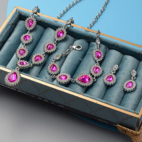 Shop LC Costume Jewelry Set for Women Teardrop Necklace Bracelet Earrings Crystal Bridal Wedding Jewelry Sets for Brides Bridal Necklace 20" & Bra...