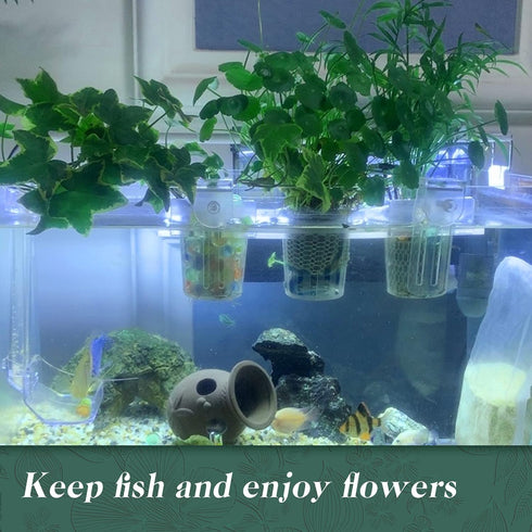 Upgrade Acrylic Aquarium Plant Holder Hanging Aquatic Plant Holder,Adjustable Suction Cup Fish Tank Plant Pot for Hanging Plant Cultivation and Aq...