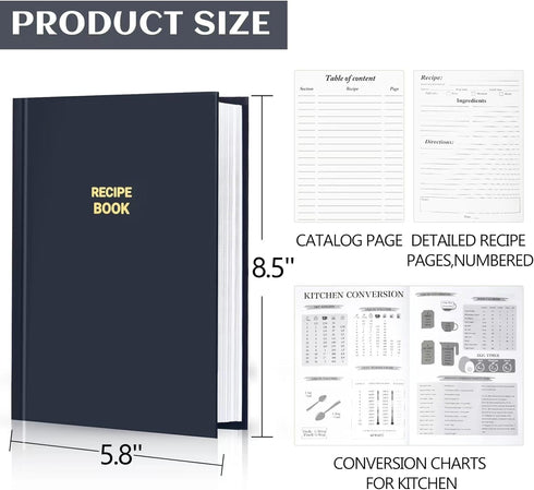 Perfect Blank Recipe book - Recipe Book to Write In Your Own Recipes,Organize Your Recipes- Waterproof Cover and 186 Blank Pages Recipe Notebook (...