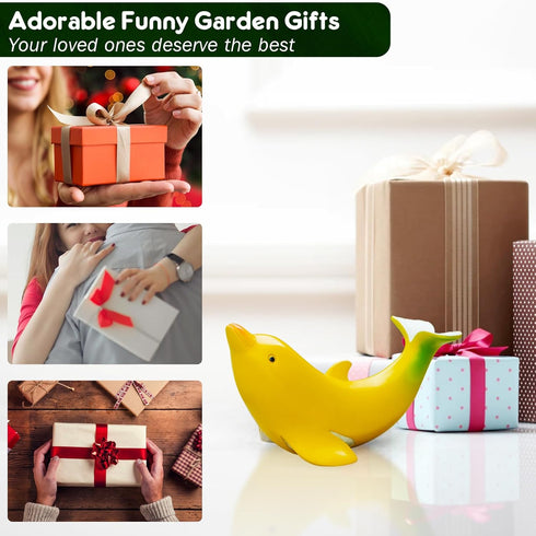 Lhocm Cute Banana Dolphin Home Decor Garden Statues, Funny Dolphin Ornaments Handmade Garden Gnomes for Garden, Home, Living Room, Office, Pool De...