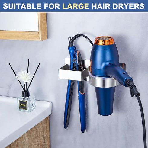 Hair Dryer Holder Wall Mounted, Hair Tool Organizer for Bathroom, Adhesive Blow Dryer Holder, Stainless steel Hair Dryer Hanger Hair Straightener ...