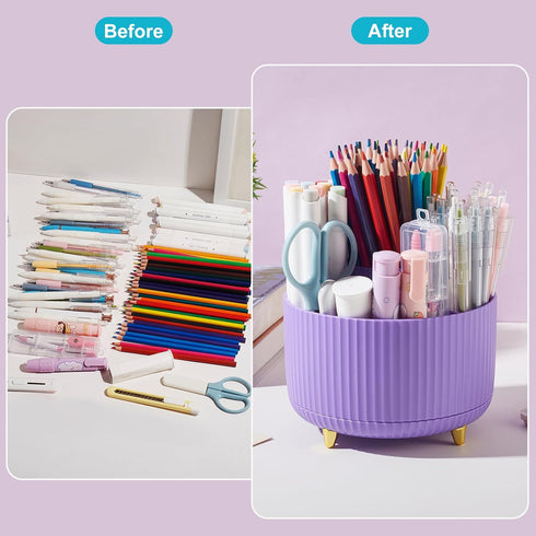Desk Pencil Pen Holder, 5 Slots 360 Degree Rotating Pencil Pen Organizers for Desk Desktop Storage Stationery Supplies Organizer Cute Pen Cup for ...