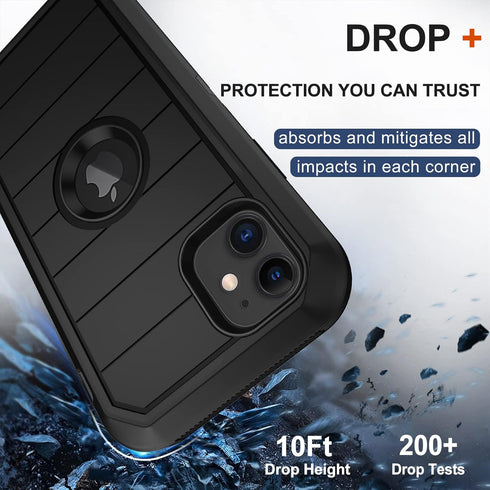 for iPhone 12 Case, iPhone 12 Pro Case with Belt Clip Holster, 2X Screen Protector, Heavy Duty Military Grade Full Body Shockproof Rugged Protecti...