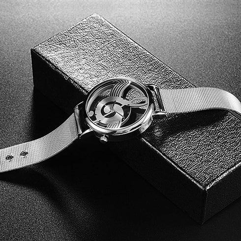 Unique Watch Musical Note Hollow Stainless Steel Mesh Strap Quartz Unisex Fashion Wrist Watch...