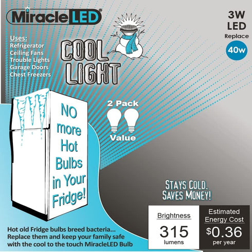 3-Watt Cool Light for KitchenAid Refrigerators, 40W Equivalent, 120V E26 Cool White 6000K, A15 Energy Saving Appliance Bulbs, 2-Pack...