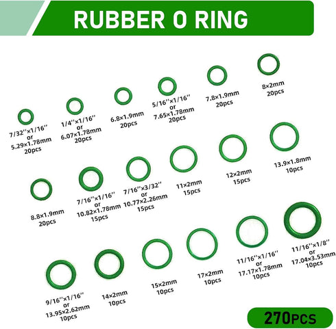 270 PCS Automotive O-Ring Gasket Assortment Kit, High Temperature Resistant Rubber Air Conditioning Compressor Port Ring, Multi-Functional Car Rep...