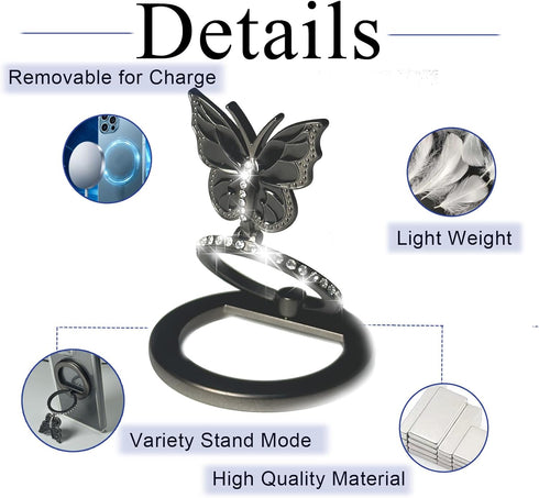 Magnetic Phone Ring Holder Compatible with MagSafe Phone Grip Kickstand for Magsafe Cases with Magnetic Adapter Circle, Adjustable Angle Butterfly...