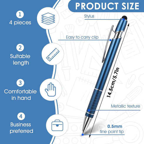 5 Pieces Ballpoint Pen with Stylus Tip, 2 in 1 Stylus Pens Stylish Pen, 0.5 mm Black Ink Retractable Ballpoint Pen, Metal Stylus Pen for Touch Scr...