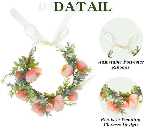 Dog Wedding Flower Collar Dog Pink Floral Attire Wreath Bow for Female Pets Cats Dog Valentine's Day Party Photo Props(Pink, Fresh, Large)...