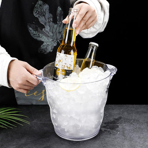 Dicunoy Ice Bucket, 4 Liter Plastic Champagne Bucket Chiller, Thick Clear Beverage Tubs with Handle, Thick Wine Cooler Bucket for Bar, Home, Parti...
