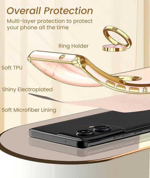 Dretal for Motorola Moto Edge 5G 2024 Case, 360° Rotatable Ring Holder Magnetic Kickstand,Plated Gold Edge Slim Soft TPU Protective Cover for Moto...