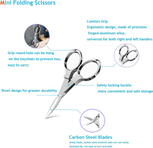 Folding Scissors, Safe Portable Travel Mini Scissors, Stainless Steel Retractable Small Scissors for Home Office, Safe Portable Travel Scissors, 2...