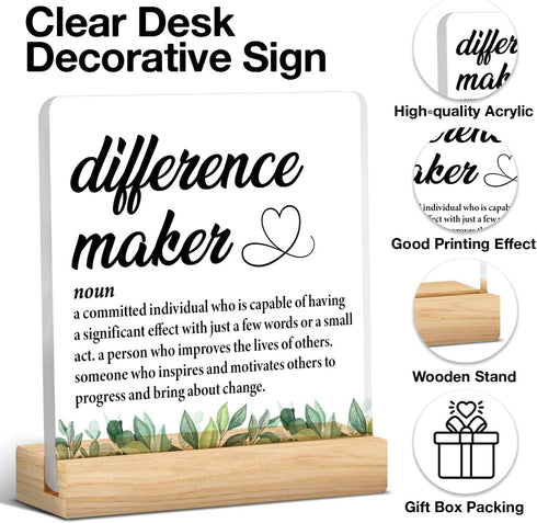 Difference Maker Gifts, Thank You Gifts for Coworker Leader Boss Mentor Employee Mom, Difference Maker Definition Clear Desk Decorative Sign Desk ...
