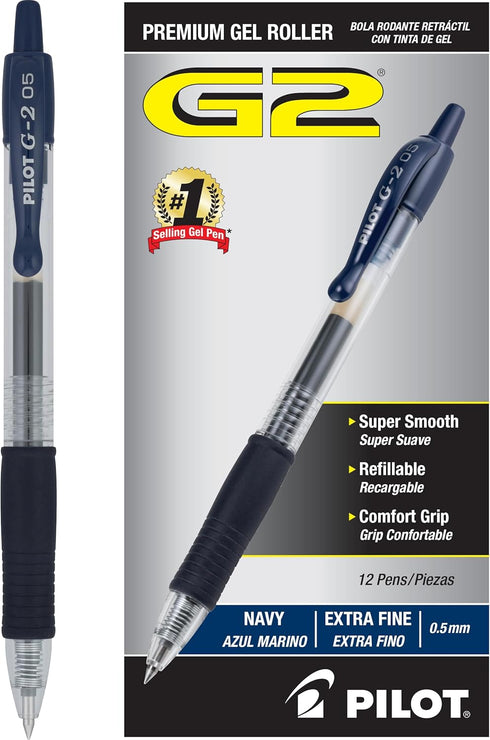Pilot, G2 Premium Gel Roller Pens, Extra Fine Point 0.5 mm, Pack of 12, Navy...