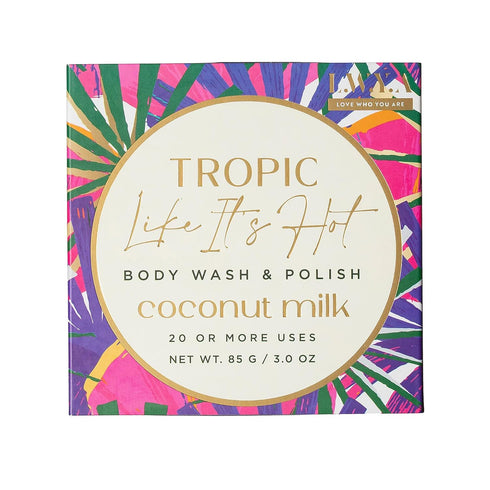 Tropic Like Its Hot Body Wash and Polish - Exfoliating Body Scrubber with Loofah Sponge - All-in-One Beauty Solution - Coconut Milk - 3 oz...