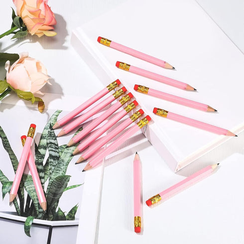 Zonon 24 Pieces Back to School Small Pencils Half Pencils Golf Pencils with Eraser Easy to Hold Graphite HB Pencils for Baby Shower Bridal Shower ...