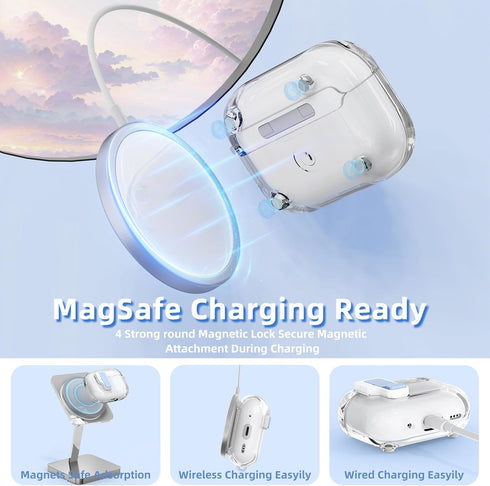 AirPods Pro 2nd/1st Generation Case Cover with Cleaner Kit, Auto Snap Switch Secure Lock Clip Transparent Airpods Pro Case,Compatible with MagSafe...