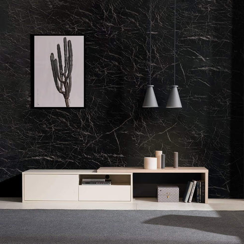 RANRAN Marble Contact Paper Granite Black Roll Self Adhesive Peel and Stick Wallpaper for Kitchen Countertop Cabinet Furniture Waterproof PVC Remo...