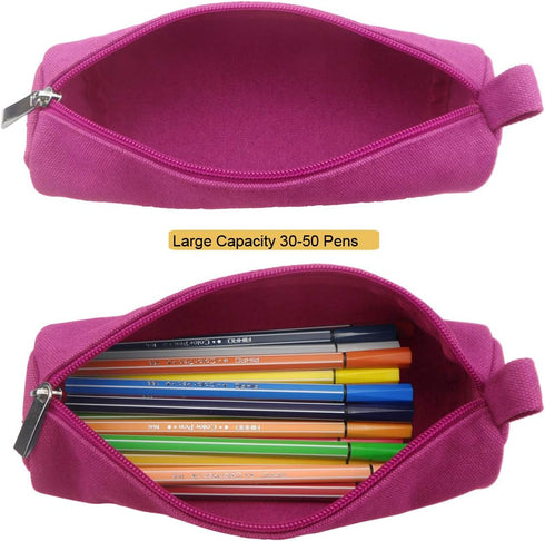 Enyuwlcm Heavy Canvas Stationery Stylish Simple Pencil Bag and Durable Compact Zipper Pencil Case Pouch 1 Pack Pink...