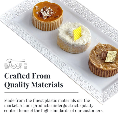Silver Spoons DISPOSABLE LACE TRAYS | for Upscale Wedding and Dining | 6 pc | White | 14” x 7.5” -...